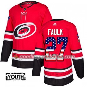 Carolina Hurricanes Justin Faulk 27 Adidas 2017-2018 Rood USA Flag Fashion Authentic Shirt - Kinderen